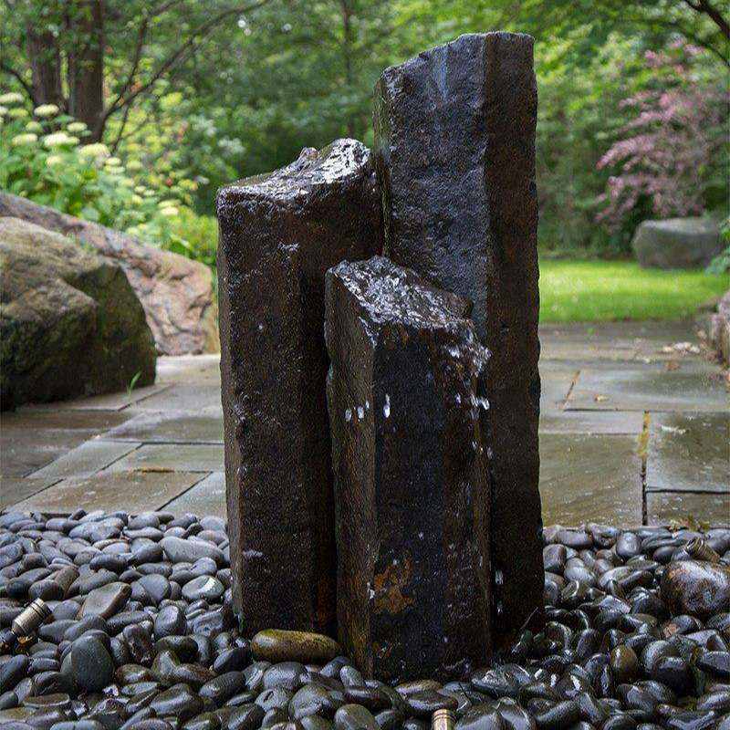 <b>Landscaping Natural Mongolia Black Basalt Stone Column Fountain</b>