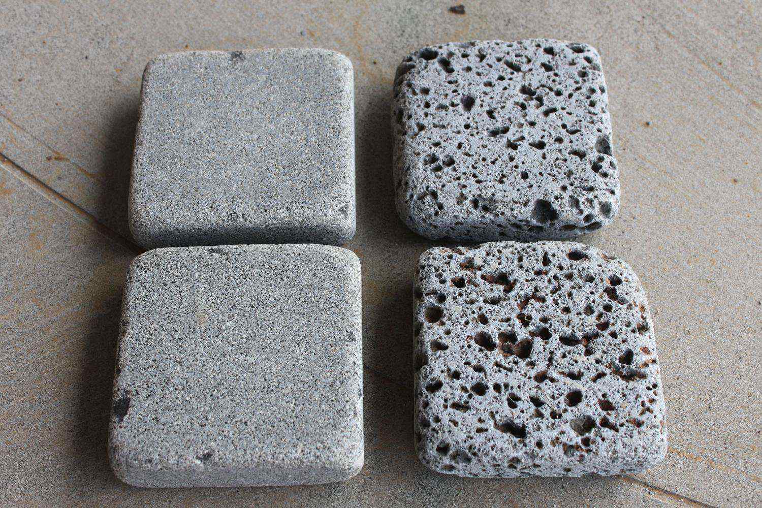 Tumbled basalt and porous lava cobble bricks with softened edges
